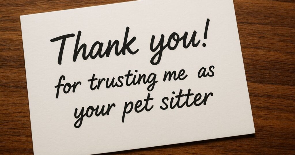 Thank you note from Pet sitter to client
